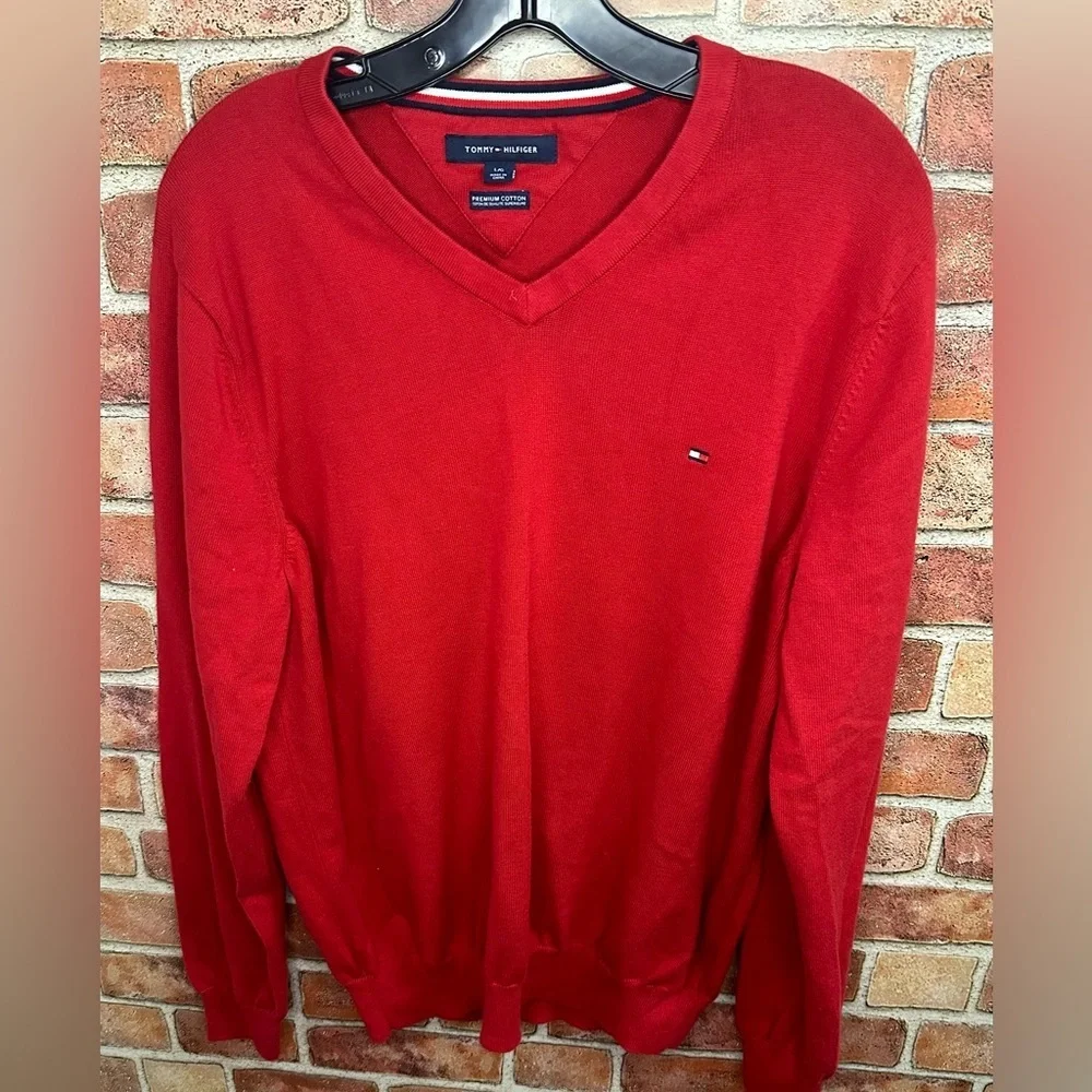 Classic red V-Neck preppy old money quiet luxury Sweater size L - Picture 1 of 9